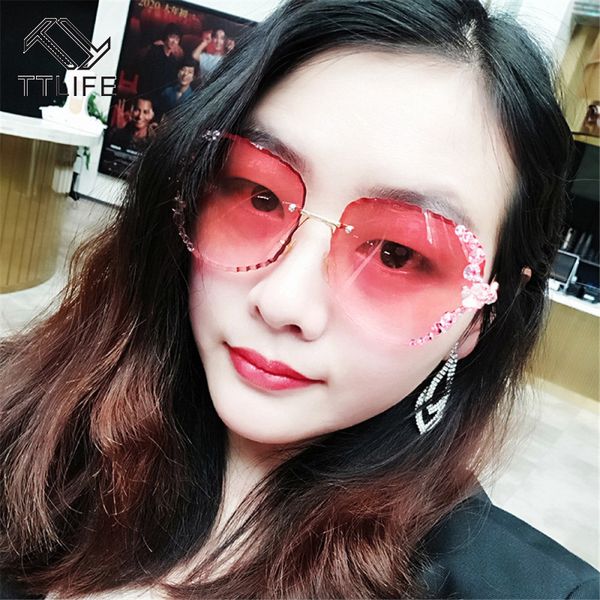 

ttlife rimless sunglasses luxury rhinestone women new vintage bling sun glasses shades for lady gafas de sol mujer uv400 eyewear, White;black