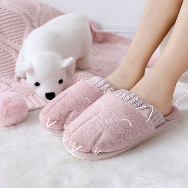 

puimentiua 2020 women home slippers winter warm shoes ladies slip on flats slides female faux fur slippers closed toe, Black