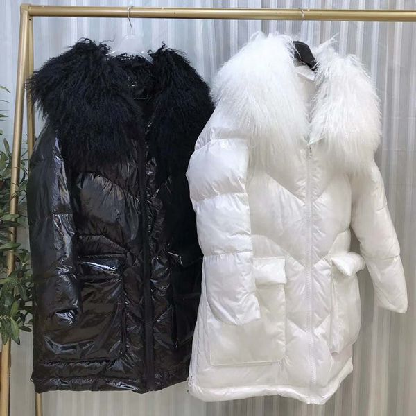 

women's down & parkas jacket 2021 women coat winter parka real sheep fur collar oversized warm outerwear casual female clothes, Black