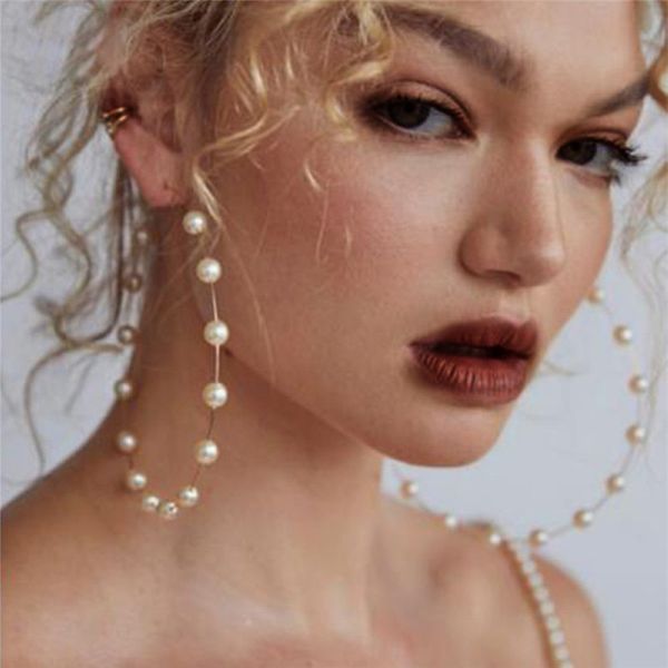 

new fashion pearl hoop earrings for women girls gold tone twisted big circle earring brinco statement earrings fashion jewelry hz, Golden;silver