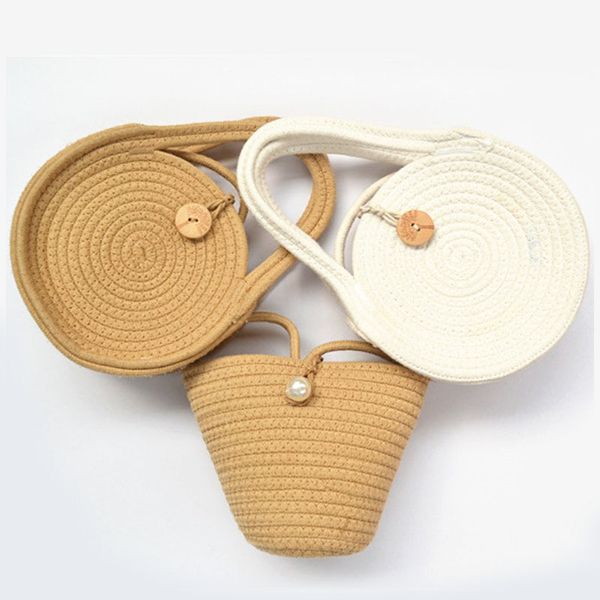 

pearl buckle round straw bag female seaside vacation beach bag new portable woven bucket shoulder