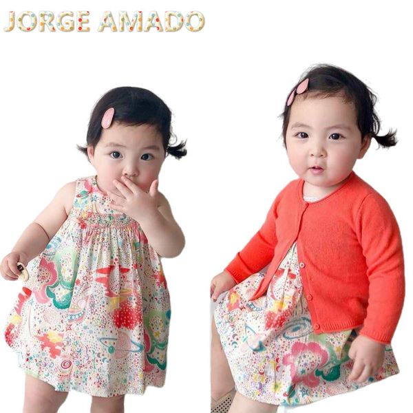 

baby dresses girl 2020 cotton sleeveless floral dress knit sweater cardigan coat baby clothes 1-4t gx001, Red;yellow