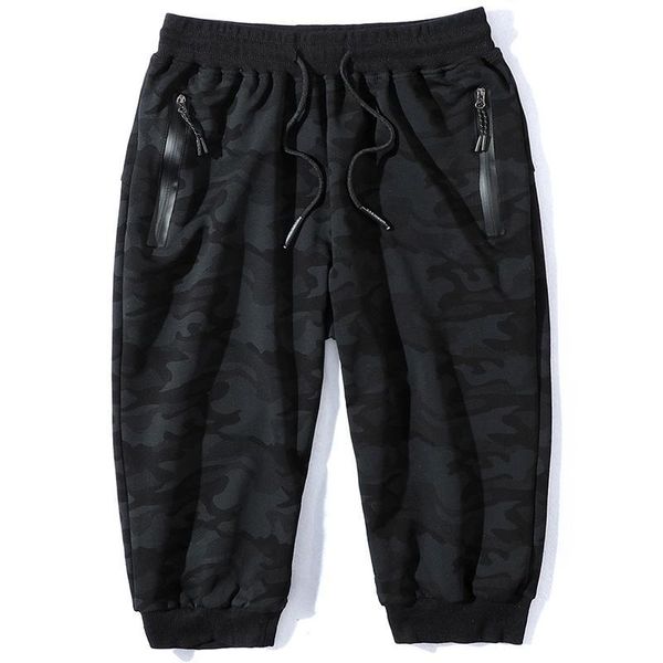 

large camouflage calf-length men's summer new cotton plus size loose pants elastic waist t200422, Black