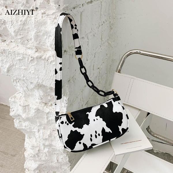 

youth ladies simple versatile bag women cow print pu leather handbags lady acrylic chain small shoulder totes bag