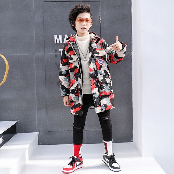 

vbzsv winter 2019 new korean style boys' medium and large children's down jacket coat down jacket long camouflage coat baby thicke, Blue;gray