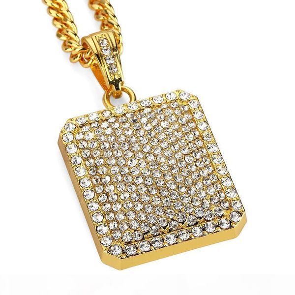 

hip-hop necklace jewelry heavy gold plated full rhinestone hip hop tide dog tag men and women fashion chain for gift, Silver
