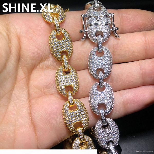 

13mm mixed color marine link bracelet bling men's hip hop jewelry copper material iced out cubic zircon cuban chain bracelet 8, Black