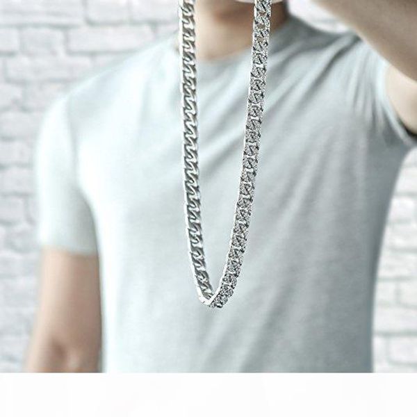 

r mens womens necklace chain hiphop iced out curb cuban white gold plated clear rhinestones necklace 18 -30inch, Silver