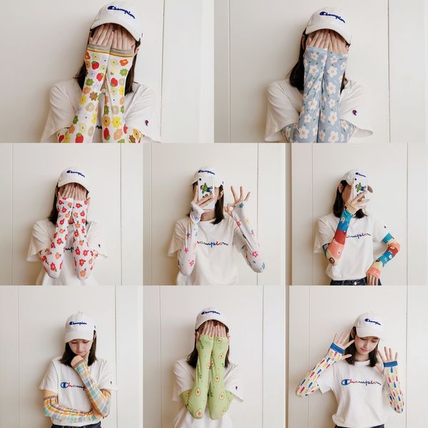 

2020 горячей продажи элегантных летний шелковый солнцезащитный крем рука маленького цветок мило лед рукав девушка солнцезащитный крем рукава, Black