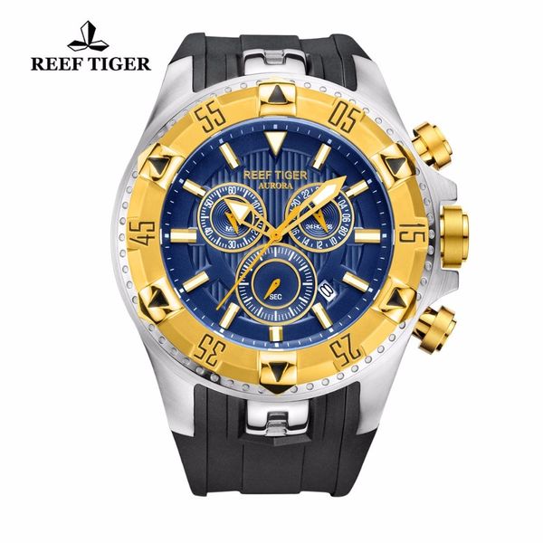 

reef tiger / rt men casual часы кварцевые часы с хронографом и дата большой набор супер luminous стали спортивные часы rga303, Silver