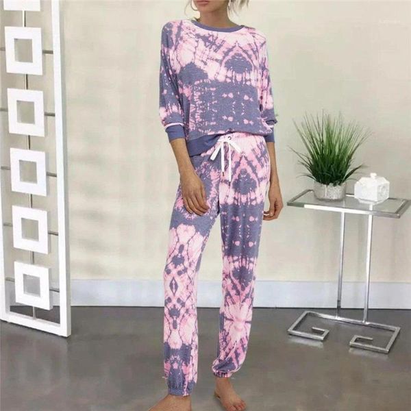 

sleeve two piece pants new women home wear clothing tie dyed 2 piece sets for women casual loose o neck half, White