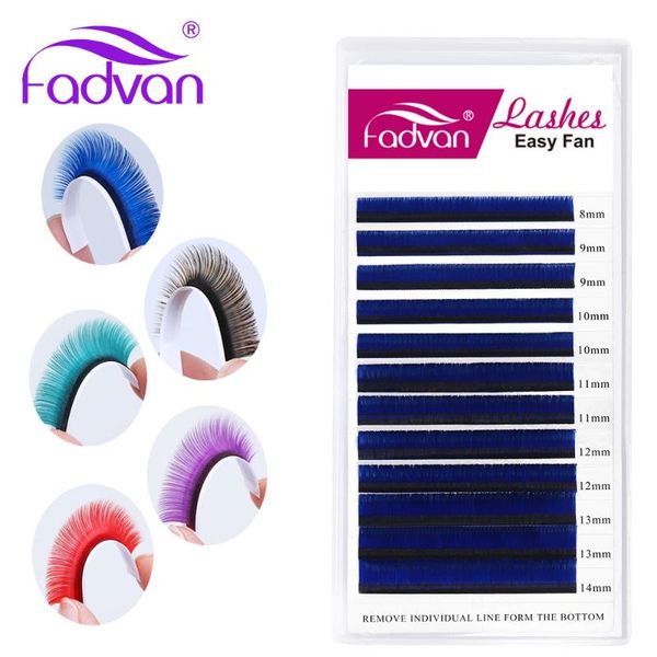 

false eyelashes colored easy fanning volume eyelash extensions 1 case purple/red/green/blue/brown colorful auto blooming lashes extension