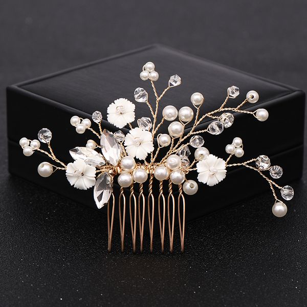 

handmade gold crystal pearl wedding hair combs hair accessories for bridal headpiece combs women wedding jewelry headwear, Golden;silver