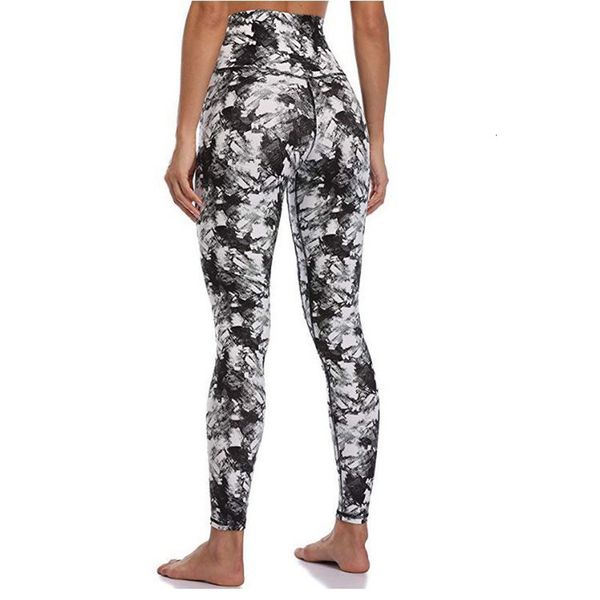 

ladies printing pants stitching high waist fitness running nine minute pants sports leggings pantalon spodnie damskie, Black