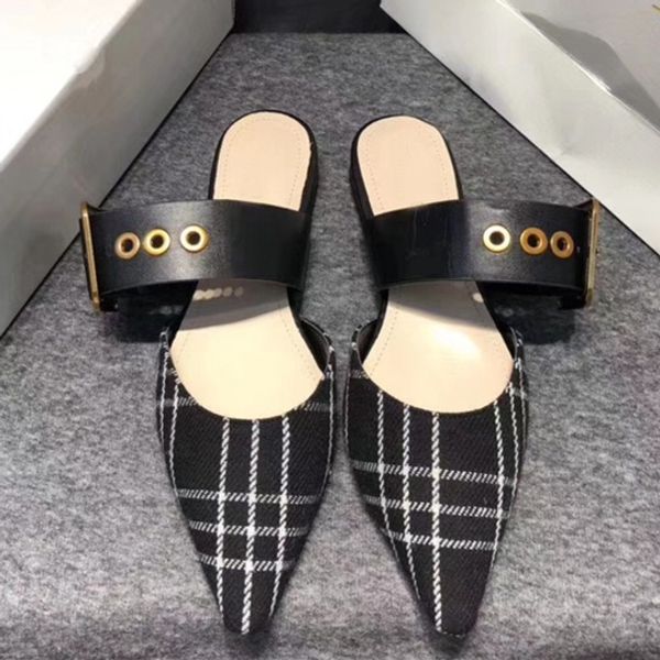 

designer women tulle flat sandals embroidered slingba cks flats slippers slides polka dots lady casual shoes sandalias ck cs09, Black