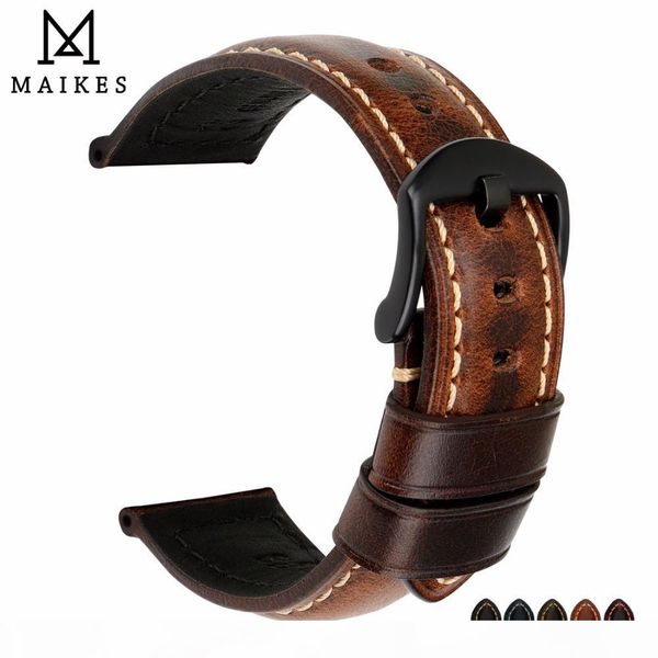 

maikes watch accessories watch band 20mm 22mm 24mm 26mm special oil wax leather watch strap watchbands for panerai iwc y19070902, Black;brown