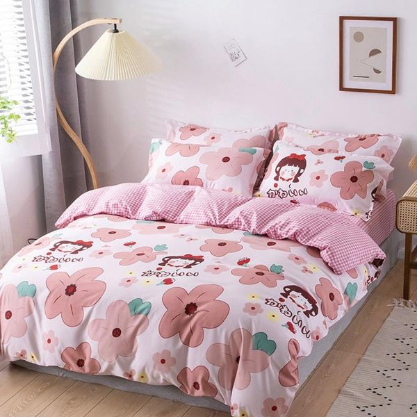 

home textile bedding sets 5 size pink girls summer bed linens 3/4pcs duvet cover set pastoral bed sheet ab side duvet cover