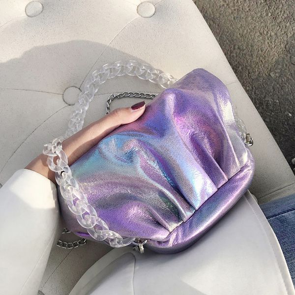 

laser chain pu leather purple cloud bag for women 2020 summer fashion armpit bag lady shoulder handbags female travel hand bag