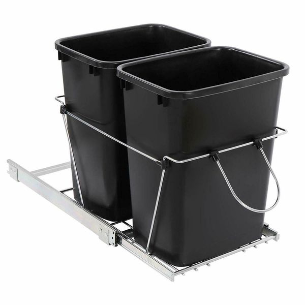 

double pullout trash kitchen container can 35 quart under counter sliding waste