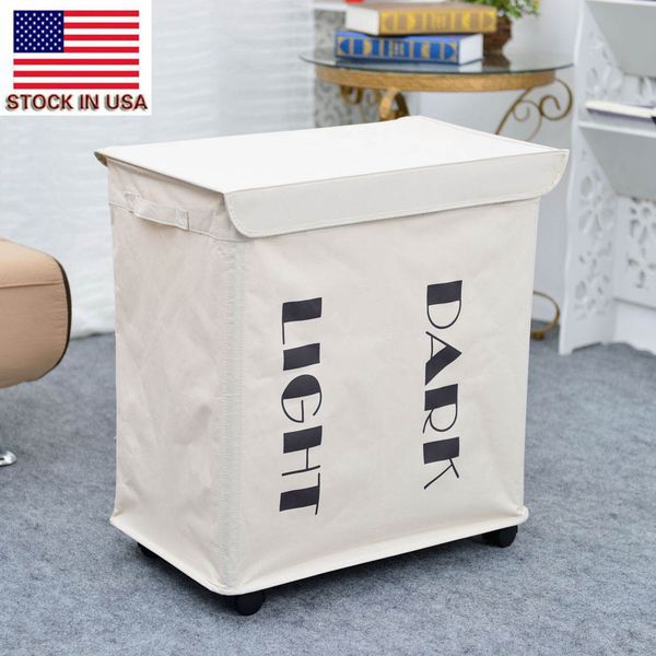 

fashion iron wire frame folding storage laundry basket convenient bathroom clothes storage basket with cover & wheel white bag