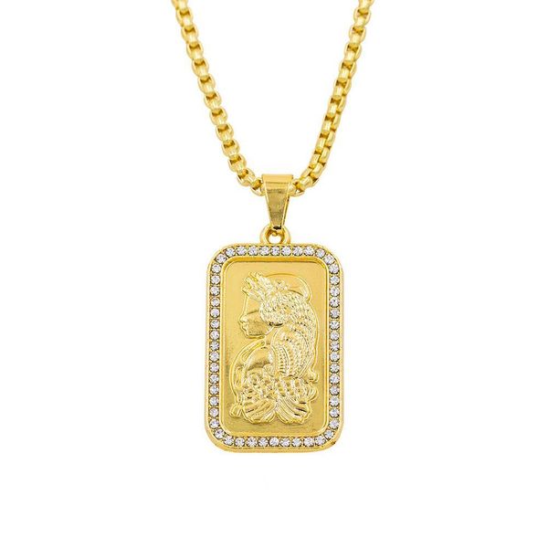 

2020 designer necklace new hiphop hip-hop rectangular cross-border european and american portrait long men's diamond pendant necklace p, Black