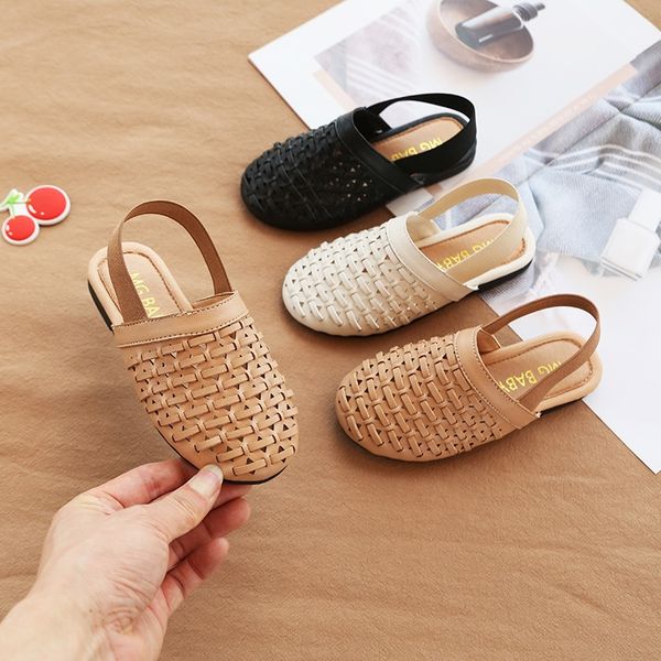 

children' baotou 2019 new lady style woven elastic children' bag and sandals band babies' all-match sandals, Black;grey