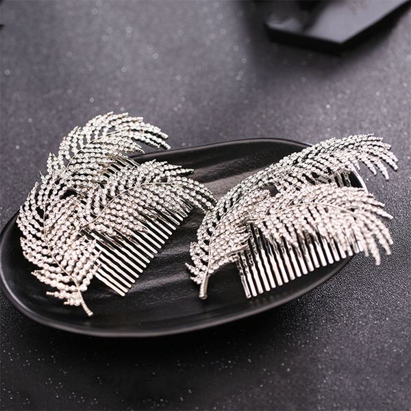 

forseven silver color crystal leaf hair combs jewelry tiaras de noiva head piece hair jewelry wedding accessories for women, Golden;silver
