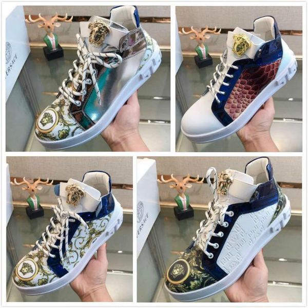 

new sports men s shoes leather printing high state shoes trend wild england casual high help handmade shoes, Red;white