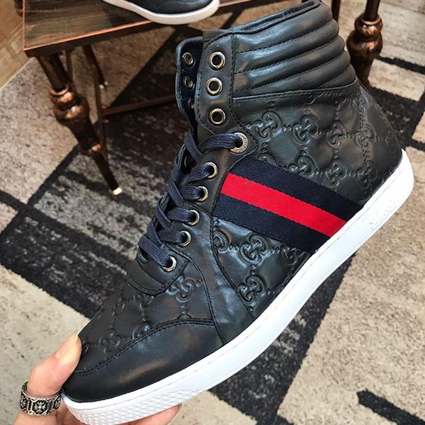 

men 's ace signature high sneaker men shoes new arrival outdoor walking breathable shoes lace -up fashion casual men boots manner, Black