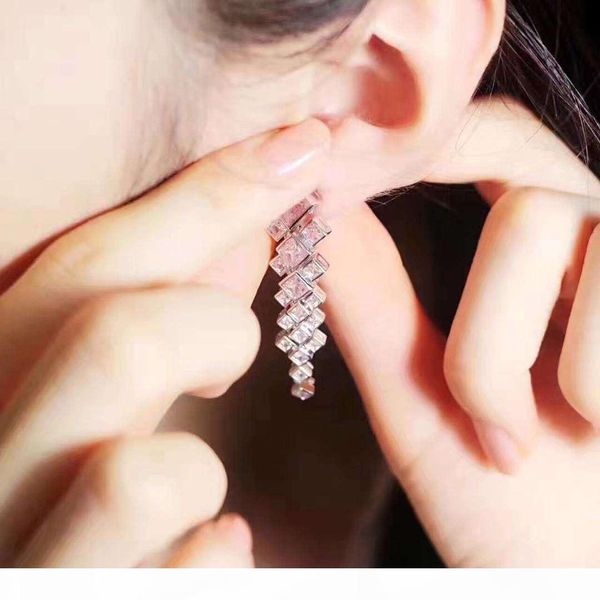 

s925 серебро женщина очарование серьга квадрата с алмазными серьгами shinnig ювелирных изделий свадьбы серьги для женщин ювелирных изделий п, Silver