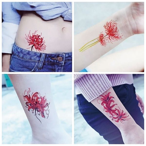 

hollow-out 18 pieces of body sticker sticker bianhua tattoo 2019 new women's durable stickers red manzhu shahua tattoo stickers, Slivery;white