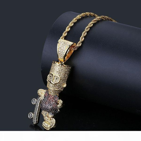 

New Mens Hip Hop Iced Out Gold Pendant Necklace Cartoon Simpson Pendant Necklace Fashion Necklace Jewelry