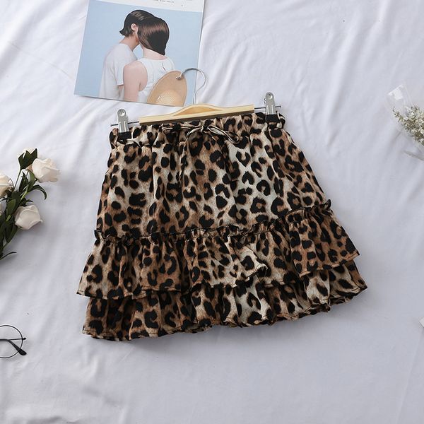

leopard skirts women high waist leopard a line mini skirts sashes wide leg outwear skirts 2020 summer ins women, Black