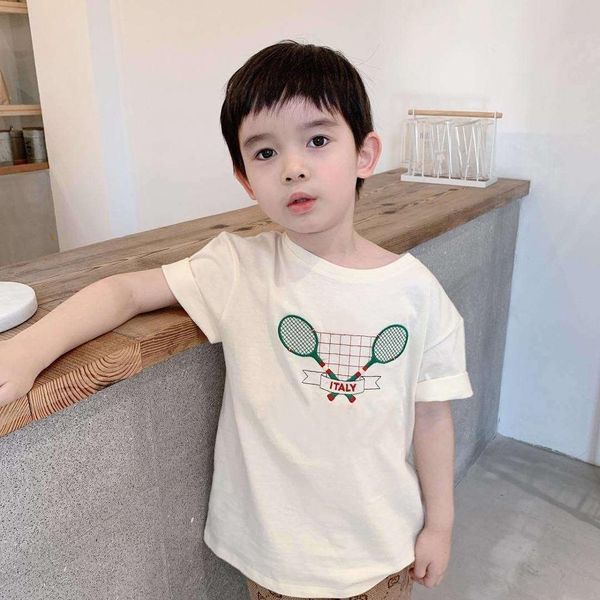 

y423 brand boy t-shirt summer children's racket embroidered cotton short-sleeve tee shirt for girls boys t200713, Blue