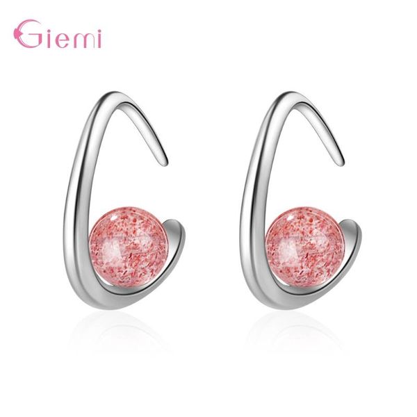 

wholesale 925 sterling silver pink strawberry stone white opal moon hoop earrings for women fashion trendy jewelry, Golden;silver