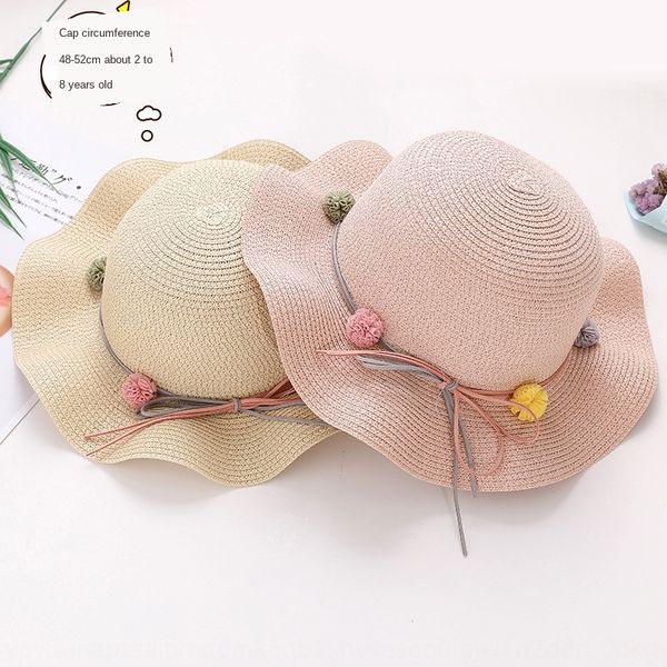 

new children's baby creative bucket bucket straw fisherman hatball sunshade fisherman hat cartoon cute folding wave straw hat, Blue;gray