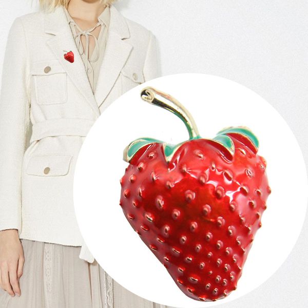 

1pcs enamel strawberry brooches for women summer style fruit accessories hat bag jewelry wedding pins gift, Gray