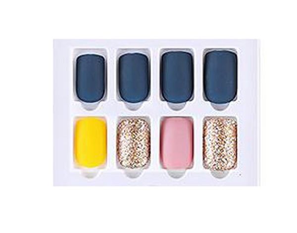 

false nail artificial tips reusable glitter full cover for decorated design press on nails art fake extension tips ask, Red;gold