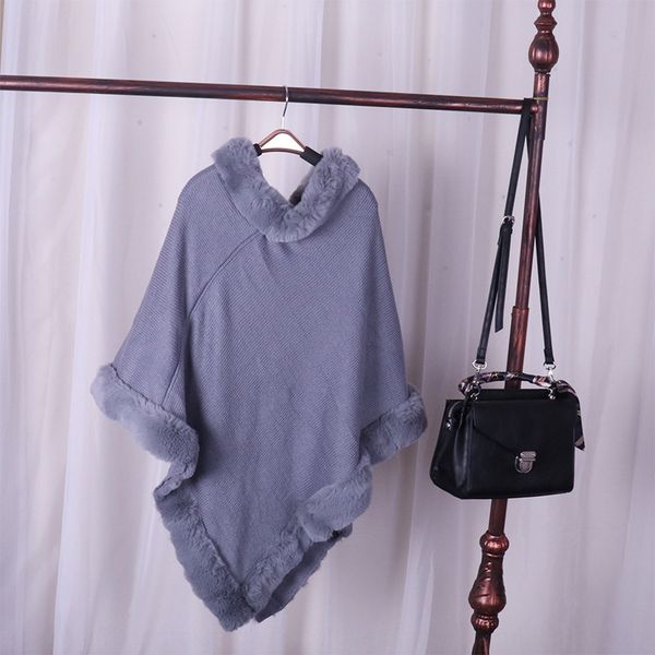 

imitation rabbit fur cloak clothing coat clothing imitation cashmere jacket cloak knitted garment coat looking for hair, Blue;gray