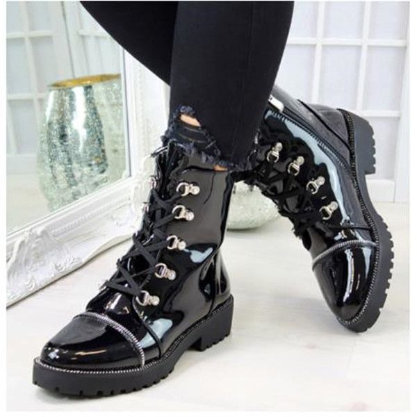 

women ankle boots 2020 luxury buckle lace up ladies leather shoes british style black flat female short boots plus size