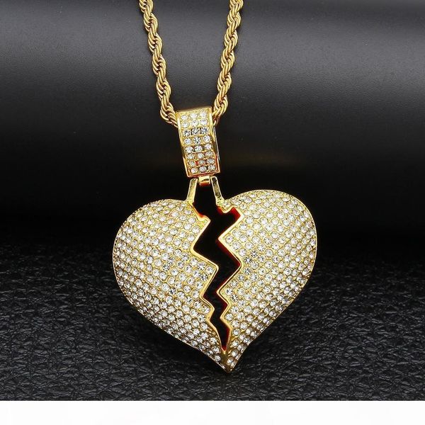 

mens necklace hip hop jewelry with zircon iced out chains vintage high grade brokenheart pendant necklace stainless steel jewelry wholesale, Silver