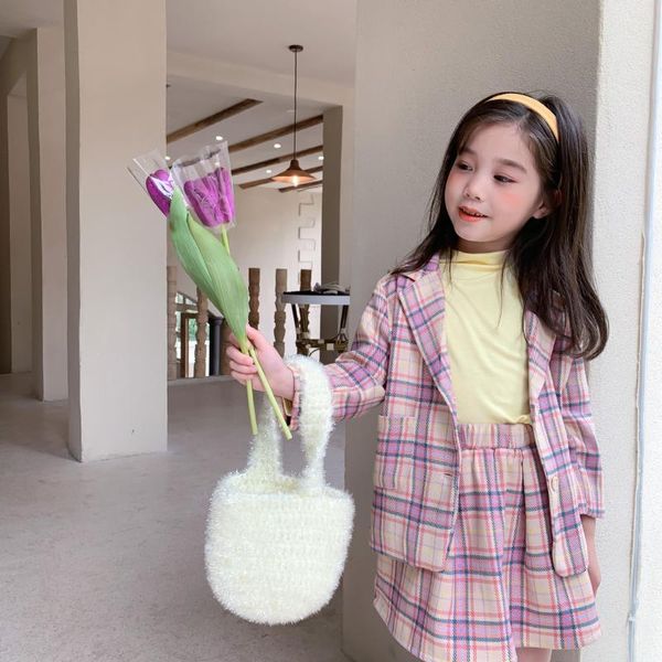 

2020 autumn new arrival girls long sleeve 2 pieces suit coat+skirt girl set, White