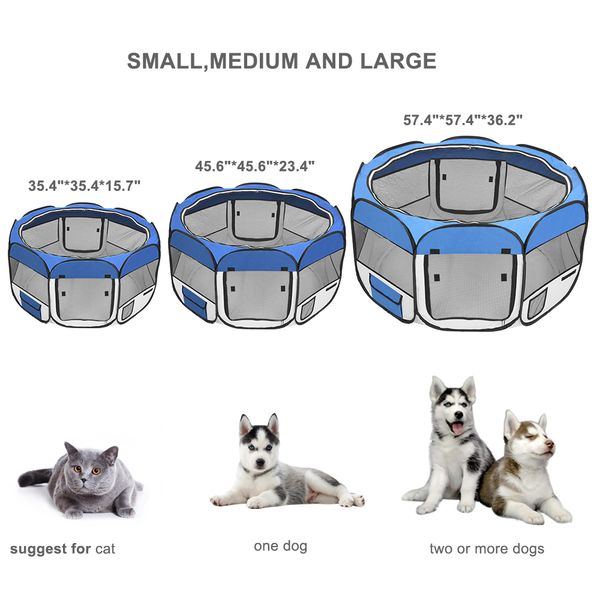 

us stock blue custom dog tent fence 36 inch portable pet fence tent foldable 600d oxford cloth 8-sided pet fence tent with zipper