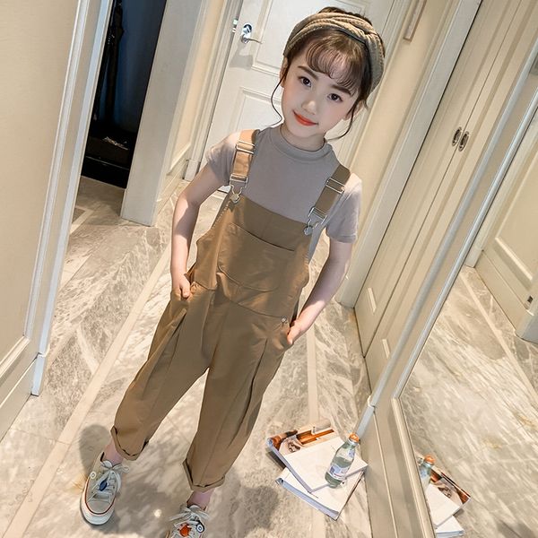 

yzkp4 girls new 2020 medium and large children korean style cotton suspender pants solid color casual sling children's trousers panty p, Blue