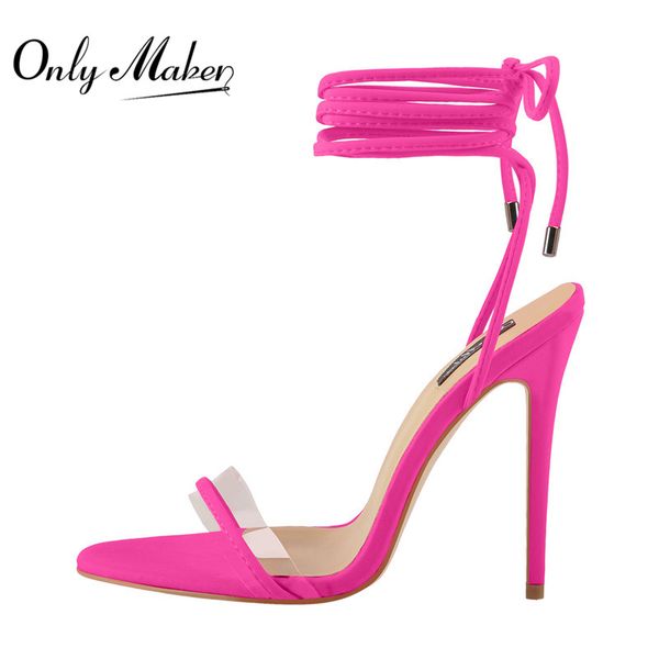 

onlymaker women's peep toe rose red ankle strap lace up clear band gladiator high heels stiletto sandals big size us5~us15, Black