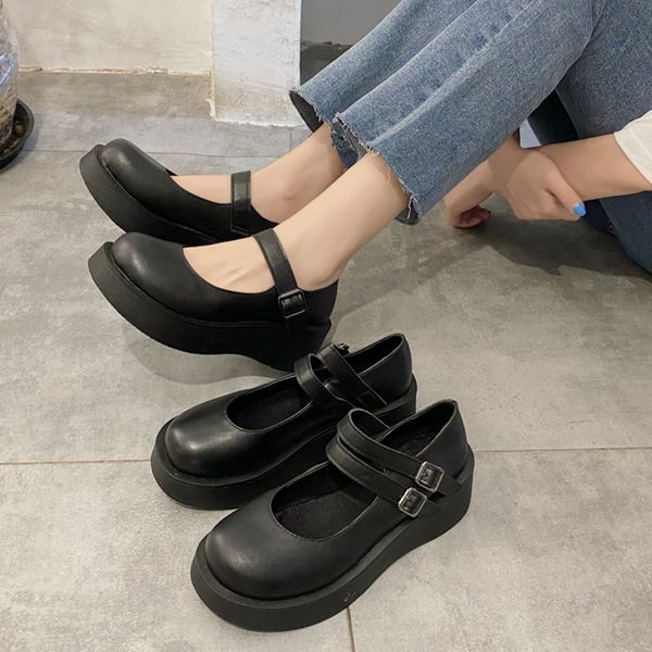 

med 2020 sandals retro woman shoes wedge muffins shoe summer heels suit female beige shallow mouth mary jane medium, Black
