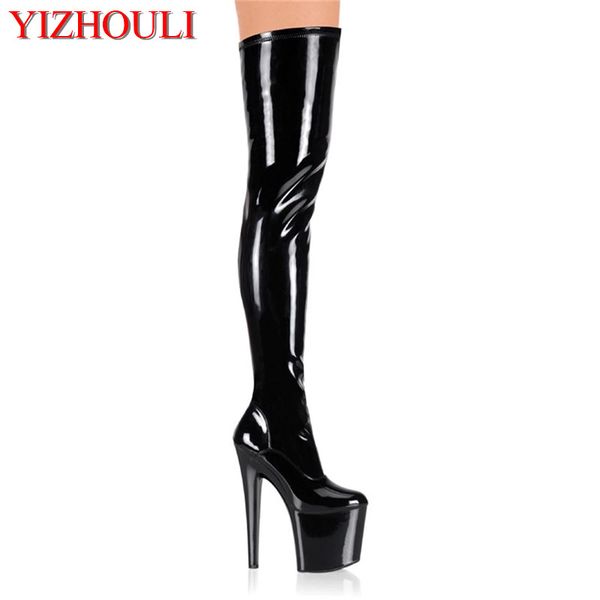 

over-the-knee boots with 17cm heels, stage party runway shoes, and pole dancing boots for models with -inch zipper opening, Black