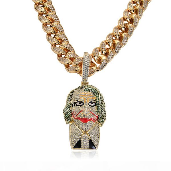 

18k gold clown joker pendant necklace iced out micro paved cubic zircon men bling hip hop jewelry, Silver