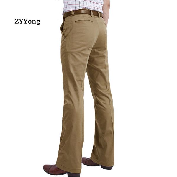 

men flared boot cut trousers business casual classic british style office comfortable kahki black slim formal suit bottom pants