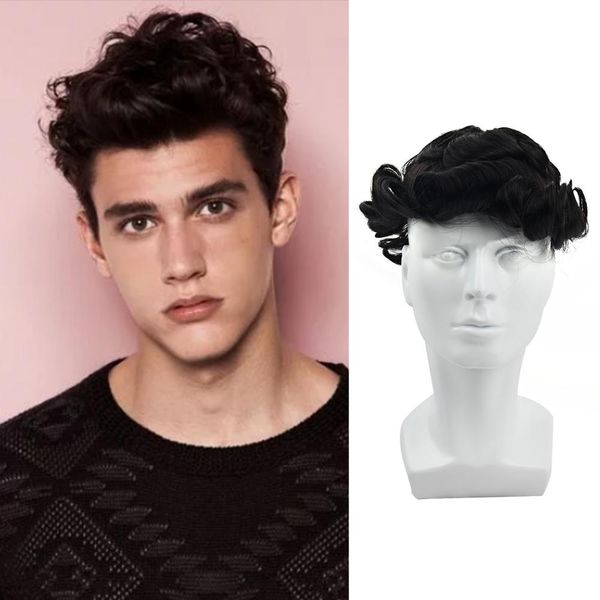 

pu + swiss lace mens er wigs 150% density virgin remy human hair toupees natural black hairpiece for men